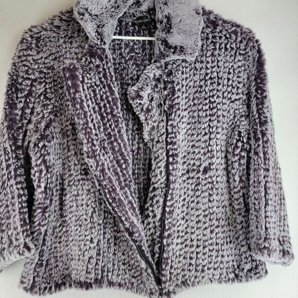 Colleen Lopez Womens Size 2X Purple Faux Fur Full Zip Warm Fuzzy Jacket - Picture 4 of 8